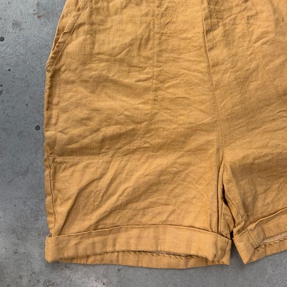 Mustard Yellow Linen High Waisted Bermuda Short High Rise Linen short - Picture 3 of 6